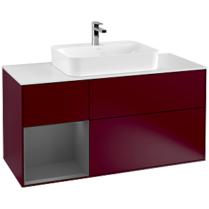 Villeroy und Boch Finion Waschtischunterschrank F411GKHB 120cm, Abdeckplatte white matt, Regal links Anthracite matt, Peony Matt