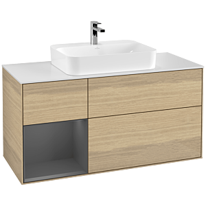 Villeroy et Boch Finion Villeroy et Boch F411GKPC 120cm, plaque de finition blanc mat, étagère gauche anthracite mat, Oak Veneer