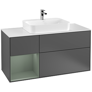 Villeroy et Boch Finion Villeroy et Boch F411GMGK 120cm, plaque de finition blanc mat, étagère à gauche Olive Matt Lacquer , anthracite mat