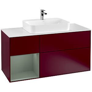 Villeroy et Boch Finion Villeroy et Boch F411GMHB 120cm, plaque de finition blanc mat, étagère à gauche Olive Matt Lacquer , Peony Matt