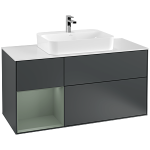 Villeroy et Boch Finion Villeroy et Boch F411GMHG 120cm, plaque de finition blanc mat, étagère gauche Olive Matt Lacquer , Midnight Blue Matt Lacquer