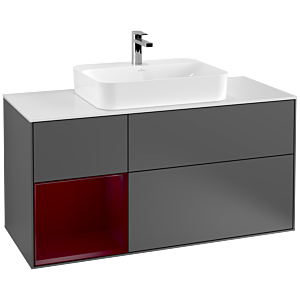 Villeroy et Boch Finion Villeroy et Boch F411HBGK 120cm, plaque de finition blanc mat, étagère gauche Peony , anthracite mat