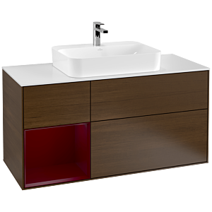 Villeroy et Boch Finion Villeroy et Boch F411HBGN 120cm, plaque de finition blanc mat, étagère à gauche Peony , placage Peony