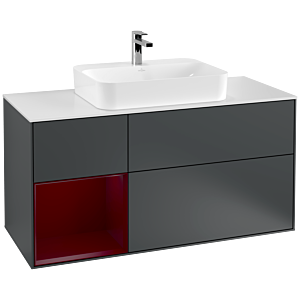 Villeroy und Boch Finion Waschtischunterschrank F411HBHG 120cm, Abdeckplatte white matt, Regal links Peony, Midnight Blue Matt Lacquer