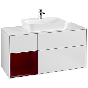 Villeroy et Boch Finion Villeroy et Boch F411HBMT 120cm, plaque de recouvrement blanc mat, étagère gauche Peony , laqué blanc mat