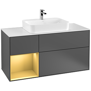 Villeroy et Boch Finion Villeroy et Boch F411HFGK 120cm, plaque de recouvrement blanc mat, étagère gauche or mat, anthracite mat