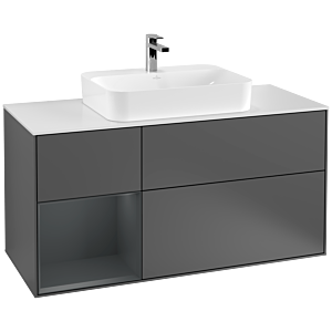 Villeroy und Boch Finion Waschtischunterschrank F411HGGK 120cm, Abdeckplatte white matt, Regal links Midnight Blue Matt Lacquer, Anthracite matt