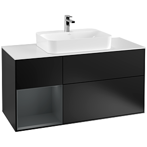 Villeroy et Boch Finion Villeroy et Boch F411HGPD 120cm, plaque de finition blanc mat, étagère gauche Midnight Blue Matt Lacquer , laqué noir mat