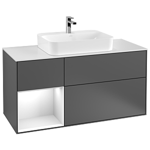 Villeroy and Boch Finion Villeroy and Boch Finion F411MTGK 120cm, cover plate white matt, shelf left white matt lacquer, anthracite matt