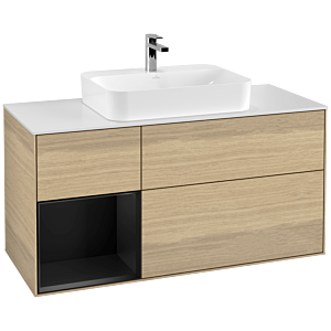 Villeroy et Boch Finion Villeroy et Boch F411PDPC 120cm, plaque de finition blanc mat, étagère gauche laqué noir mat, Oak Veneer