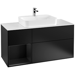 Villeroy und Boch Finion Waschtischunterschrank F411PDPD 120cm, Abdeckplatte white matt, Regal links Black matt lacquer, Black matt lacquer
