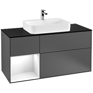 Villeroy et Boch Finion Villeroy et Boch F412GFGK 120cm, plaque de finition noir mat, étagère gauche laqué blanc brillant, anthracite mat
