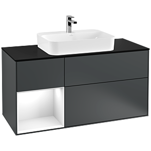 Villeroy and Boch Finion Villeroy and Boch Finion F412GFHG 120cm, cover plate black matt, shelf left glossy white lacquer, Midnight Blue Matt Lacquer