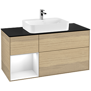 Villeroy and Boch Finion Villeroy and Boch Finion F412GFPC 120cm, cover plate black matt, shelf left glossy white lacquer, Oak Veneer