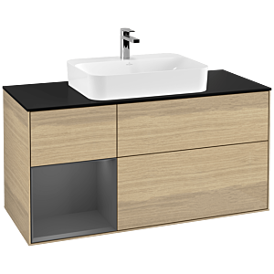 Villeroy et Boch Finion Villeroy et Boch F412GKPC 120cm, plaque de finition noir mat, étagère gauche anthracite mat, Oak Veneer