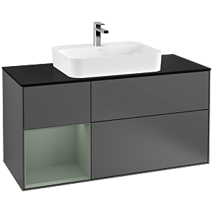 Villeroy et Boch Finion Villeroy et Boch F412GMGK 120cm, plaque de finition noir mat, étagère gauche Olive Matt Lacquer , anthracite mat