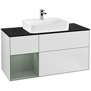 Villeroy and Boch Finion Villeroy and Boch Finion F412GMMT 120cm, cover plate black matt, shelf left Olive Matt Lacquer , white matt lacquer