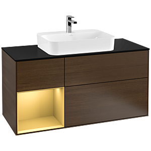 Villeroy and Boch Finion Villeroy and Boch Finion F412HFGN 120cm, cover plate black matt, shelf left gold matt, walnut veneer