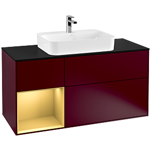 Villeroy et Boch Finion Villeroy et Boch F412HFHB 120cm, plaque de finition noir mat, étagère gauche or mat, Peony Matt