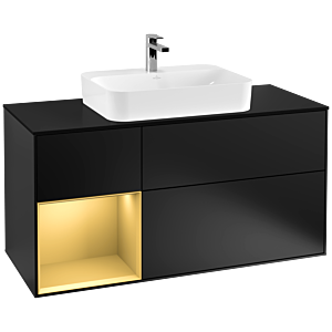 Villeroy et Boch Finion Villeroy et Boch F412HFPD 120cm, plaque de finition noir mat, étagère gauche or mat, laqué noir mat