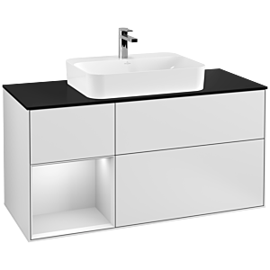 Villeroy et Boch Finion Villeroy et Boch F412MTMT 120cm, plaque de finition noir mat, étagère gauche laqué blanc mat, laqué blanc mat