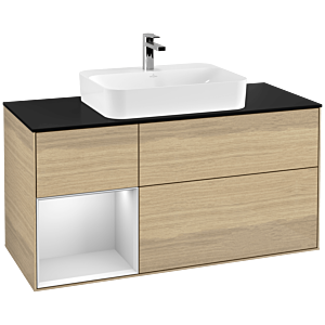 Villeroy and Boch Finion Villeroy and Boch Finion F412MTPC 120cm, cover plate black matt, shelf left white matt lacquer, Oak Veneer