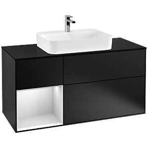 Villeroy et Boch Finion Villeroy et Boch F412MTPD 120cm, plaque de finition noir mat, étagère gauche laqué blanc mat, laqué noir mat