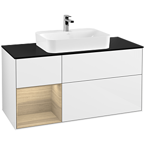 Villeroy and Boch Finion Villeroy and Boch Finion F412PCGF 120cm, cover plate black matt, shelf left Oak Veneer , glossy white lacquer