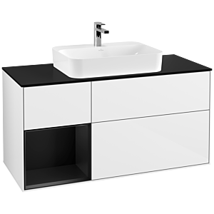 Villeroy et Boch Finion Villeroy et Boch F412PDGF 120cm, plaque de finition noir mat, étagère gauche laqué noir mat, laqué blanc brillant