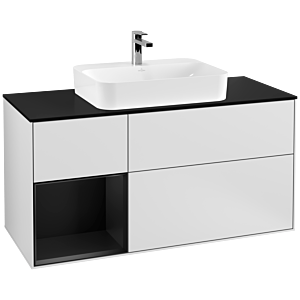 Villeroy et Boch Finion Villeroy et Boch F412PDMT 120cm, plaque de finition noir mat, étagère gauche laqué noir mat, laqué blanc mat