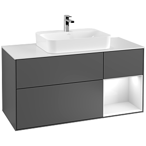 Villeroy and Boch Finion Villeroy and Boch Finion F421GFGK 120cm, cover plate matt white, shelf on the right glossy white lacquer, anthracite matt