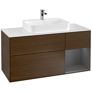 Villeroy and Boch Finion Villeroy and Boch Finion F421GKGN 120cm, cover plate matt white, shelf right anthracite matt, walnut veneer