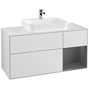 Villeroy et Boch Finion Villeroy et Boch F421GKMT 120cm, plaque de finition blanc mat, étagère à droite anthracite mat, laqué blanc mat