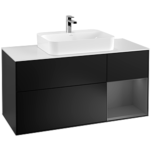 Villeroy et Boch Finion Villeroy et Boch F421GKPD 120cm, plaque de recouvrement blanc mat, étagère à droite anthracite mat, laqué noir mat