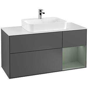 Villeroy and Boch Finion Villeroy and Boch Finion F421GMGK 120cm, cover plate matt white, shelf on the right Olive Matt Lacquer , anthracite matt