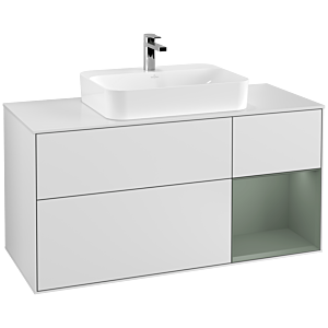 Villeroy and Boch Finion Villeroy and Boch Finion F421GMMT 120cm, cover plate white matt, shelf on the right Olive Matt Lacquer , white matt lacquer
