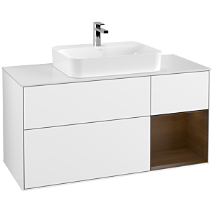 Villeroy and Boch Finion Villeroy and Boch Finion F421GNGF 120cm, cover plate white matt, shelf right walnut veneer, glossy white lacquer