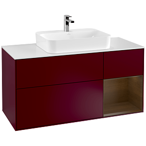 Villeroy et Boch Finion Villeroy et Boch F421GNHB 120cm, plaque de finition blanc mat, étagère à droite placage noyer, Peony Matt