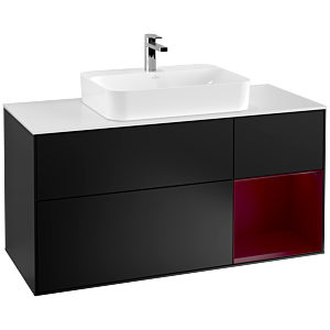 Villeroy und Boch Finion Waschtischunterschrank F421HBPD 120cm, Abdeckplatte white matt, Regal rechts Peony, Black matt lacquer