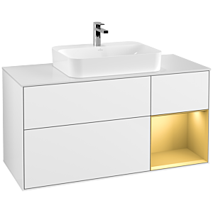 Villeroy and Boch Finion Villeroy and Boch Finion F421HFGF 120cm, cover plate matt white, shelf right matt gold, glossy white lacquer