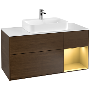Villeroy and Boch Finion Villeroy and Boch Finion F421HFGN 120cm, cover plate white matt, shelf right gold matt, walnut veneer