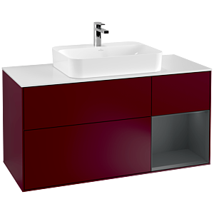 Villeroy und Boch Finion Waschtischunterschrank F421HGHB 120cm, Abdeckplatte white matt, Regal rechts Midnight Blue Matt Lacquer, Peony Matt