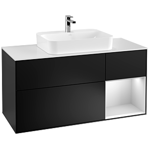 Villeroy und Boch Finion Waschtischunterschrank F421MTPD 120cm, Abdeckplatte white matt, Regal rechts White matt lacquer, Black matt lacquer