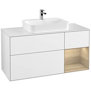 Villeroy and Boch Finion Villeroy and Boch Finion F421PCGF 120cm, cover plate matt white, shelf on the right Oak Veneer , glossy white lacquer