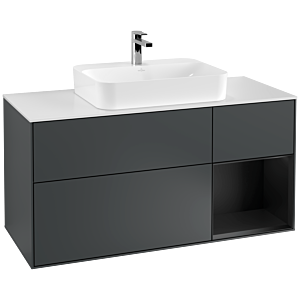 Villeroy und Boch Finion Waschtischunterschrank F421PDHG 120cm, Abdeckplatte white matt, Regal rechts Black matt lacquer, Midnight Blue Matt Lacquer