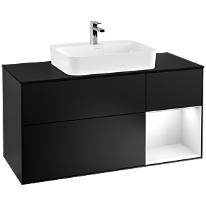 Villeroy et Boch Finion Villeroy et Boch F422GFPD 120cm, plaque de finition noir mat, étagère à droite laqué blanc brillant, laqué noir mat