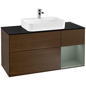 Villeroy et Boch Finion Villeroy et Boch F422GMGN 120cm, plaque de finition noir mat, étagère à droite Olive Matt Lacquer , placage Olive Matt Lacquer