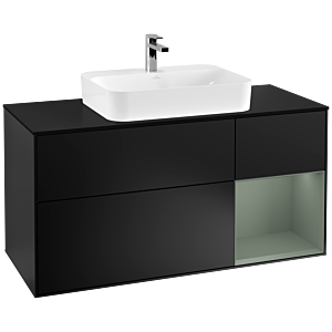 Villeroy und Boch Finion Waschtischunterschrank F422GMPD 120cm, Abdeckplatte black matt, Regal rechts Olive Matt Lacquer, Black matt lacquer