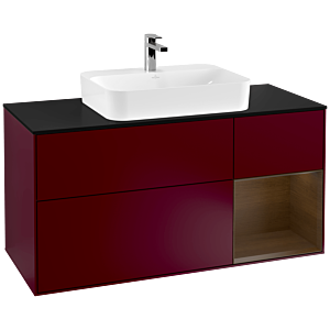 Villeroy et Boch Finion Villeroy et Boch F422GNHB 120cm, plaque de finition noir mat, étagère droite placage noyer, Peony Matt