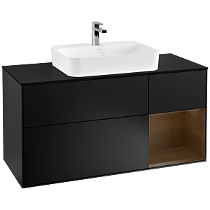 Villeroy et Boch Finion Villeroy et Boch F422GNPD 120cm, plaque de finition noir mat, étagère à droite placage noyer, laqué noir mat